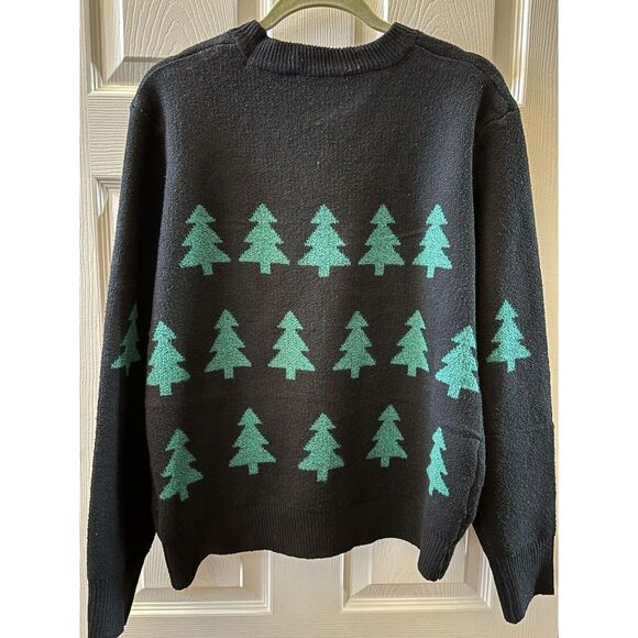 HOLIDAY TIME Soft Sweater Womens Xl Black Green Knit Sequin Trees Ugly Christmas - Picture 5 of 7